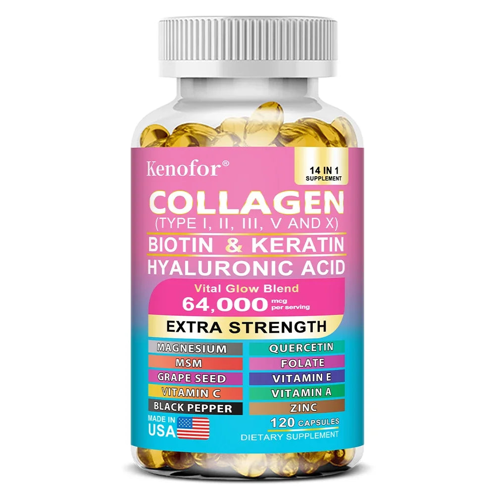 Complex Collagen Capsules, Brighten Skin Tone, Helps Joint, Cartilage & Cardiovascular, Hair, Nails, Digestive Health Supplement